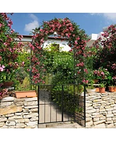 Costway Garden Arch Arbor Trellis with Gate 7.5 ft Patio Archway Pergola for Wedding