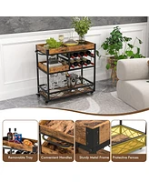 Costway 3-Tier Mobile Bar Serving Cart Liquor Storage Trolley with Removable Tray Wine Rack