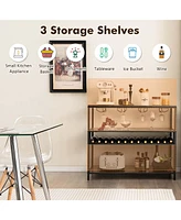 Costway Rustic Wine Rack Table 13 Bottles Wine Bar Cabinet Freestanding with Glass Holder