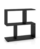 Costway 2-Tier Bookshelf Free Standing Wooden Display S-Shaped Shelf Storage Rack