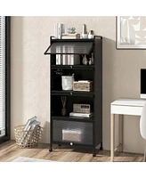 Costway 5-Tier Kitchen Baker's Rack Storage Cabinet Mobile Microwave Stand Flip-up Doors