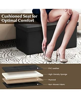 Folding Storage Ottoman Upholstered Rectangle Footstool Pvc Leather 22.5 Gallon