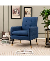 Linen Fabric Accent Chair Modern Single Sofa Chair with Solid Metal Legs