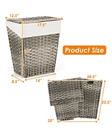 Costway Handwoven Laundry Hamper Foldable w/Removable Liner, Lid & Handles