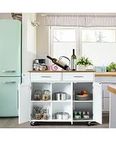 Costway Kitchen Island Trolley Cart Wood Brown Top Rolling Storage Cabinet
