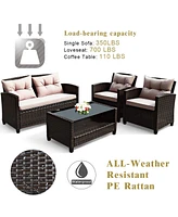 Gymax 4pcs Outdoor Rattan Furniture Set Cushioned Sofa w/Armrest Home