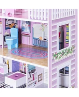 Costway 28'' Dollhouse w/ Furniture Gliding Elevator Rooms 3 Levels Young Girls Toy