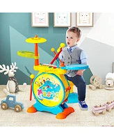 2-in-1 Kids Electronic Drum Kit Music Instrument Toy w/ Keyboard Microphone