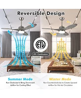 Costway 48 Inch Reversible Ceiling Fan w/ Led Light, Remote Control, 6 Speeds & 8H Timer