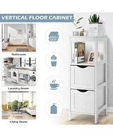 Costway Bathroom Floor Cabinet Freestanding Side Storage Organizer w/2 Removable Drawers