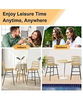 Costway Set of 2 Rattan Bar Stools Counter Height Dining Chairs with Metal Leg