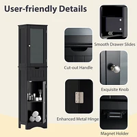Bathroom Tall Cabinet Freestanding Linen Tower with Doors & Drawer