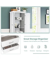 Costway 62'' Tall Bathroom Freestanding Floor Storage Cabinet with 2 Doors Shelves Drawers