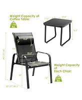 3PCS Patio Bistro Furniture Set Adjustable Back Stackable Chairs
