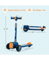 Costway Folding Adjustable Kids Toy Scooter W/Led Flashing Wheels Horn 4 Emoji Covers