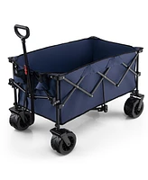 Costway Folding Collapsible Wagon Utility Garden Cart w/ Wide Wheels Adjustable Handle