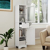 Bathroom Tall Cabinet Freestanding Linen Tower with Doors & Drawer
