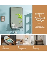 Costway Wall Bathroom Mirror w/ Shelf Hooks Sturdy Metal Frame for Bedroom Living Room