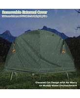 Gymax 1-Person Outdoor Camping Tent Cot Compact Elevated Tent Set W/ External Cover Green