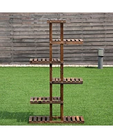 Costway 6 Tier 11 Pots Wooden Plant Flower Display Stand Wood Shelf