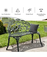 Costway Patio Garden Bench Chair Style Porch Cast Aluminum Outdoor Rose