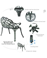 Costway Patio Garden Bench Chair Style Porch Cast Aluminum Outdoor Rose