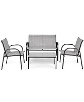 Costway 4 Pcs Patio Furniture Set Sofa Coffee Table Steel Frame Garden Deck