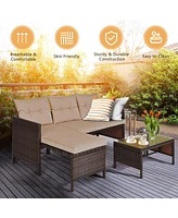 3PCS Patio Wicker Rattan Sofa Set Outdoor Sectional Conversation Set Garden Lawn