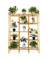 Costway Multifunctional Bamboo Shelf Storage Organizer Rack Plant Stand Display Closet