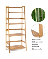 Costway Multifunctional 4 Shelf Bamboo Bookcase Ladder Plant Flower Stand Rack Storage