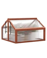 Costway Double Box Garden Wooden Green House Cold Frame Raised Plants Bed Protection