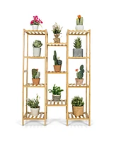Costway Bamboo 11-Tier Plant Stand Utility Shelf Free Standing Storage Rack Pot Holder