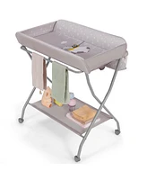 Costway Baby Changing Table Folding Diaper Changing Station w/ Safety Belt & Wheels