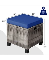 2PCS Patio Rattan Cushioned Ottoman Seat Foot Rest Table