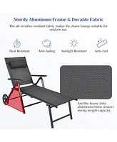 Costway Patio Lounge Chair W/ Wheels Neck Pillow Aluminum Frame Adjustable