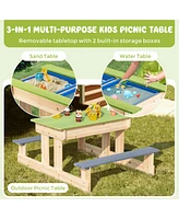 Costway 3-in-1 Kids Picnic Table Outdoor Wooden Water Sand Table w/ Play Boxes