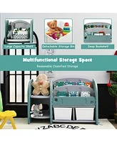 Kids Toy Storage Organizer w/ 2-Tier Bookshelf & Plastic Bins