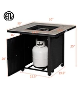 Costway 30'' Square Propane Gas Fire Pit Table Ceramic Tabletop 50,000 Btu