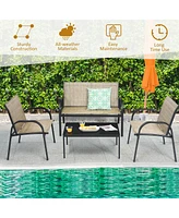 Costway 4 Pcs Patio Furniture Set Sofa Coffee Table Steel Frame Garden