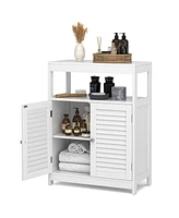 Costway Bathroom Floor Cabinet Free Standing Storage Organizer w/ Double Shutter Doors