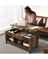 Costway Lift Top Coffee Table w/ Hidden Compartment and Storage Shelves