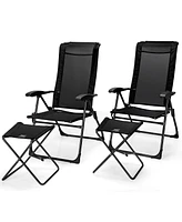 Costway 4PCS Patio Folding Dining Chair Ottoman Set Adjustable Back Camp