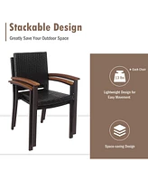 Costway Set of 4 Outdoor Patio Pe Rattan Dining Chairs Armrest Stackable Garden
