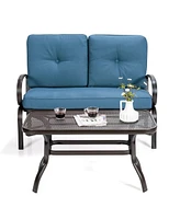 Costway 2PCS Patio LoveSeat Coffee Table Furniture Set Bench