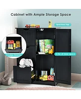 Costway Bathroom Floor Cabinet Side Storage with 3 Drawers and 1 Cupboard