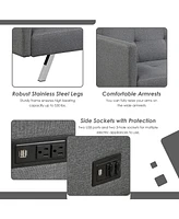 Convertible Futon Sofa Bed Folding Recliner Usb Ports&Power Strip