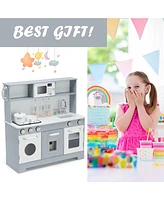 Pretend Play Kitchen Wooden Toy Set for Kids w/ Realistic Light & Sound