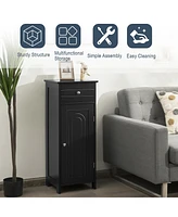 Costway Bathroom Floor Cabinet Wooden Storage Organizer Free-Standing w/ Drawer & Shelf