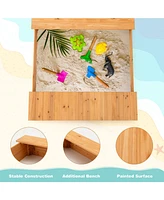 Kids Wooden Sandbox with Bench Seats and Storage Boxes