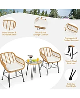 Vebreda 3 Pieces Rattan Furniture Set with Cushioned Chair Table